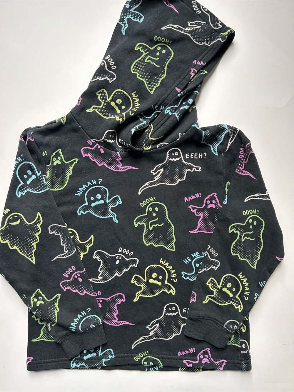 H&M Ghost Print Hoodie Sweatshirt - Black Multicolor Ghost